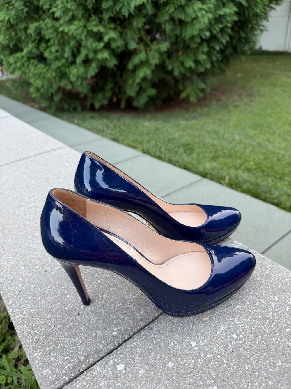 Prada Navy Patent Leather High Heel Pumps